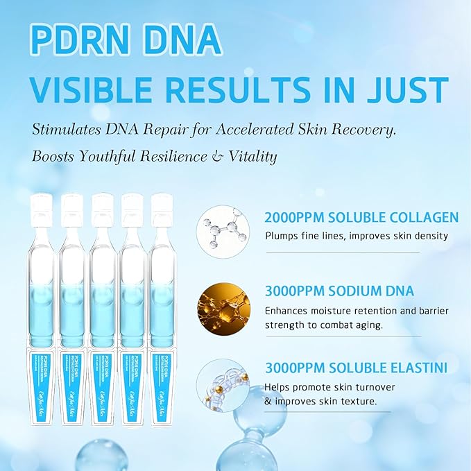 PDRN Serum, 5000ppm Salmon DNA Ampoule, 2000ppm Collagen, Glutathione, Niacinamide & 6in1 Hyaluronic Acids for Wrinkle anti-aging 30Count (1)