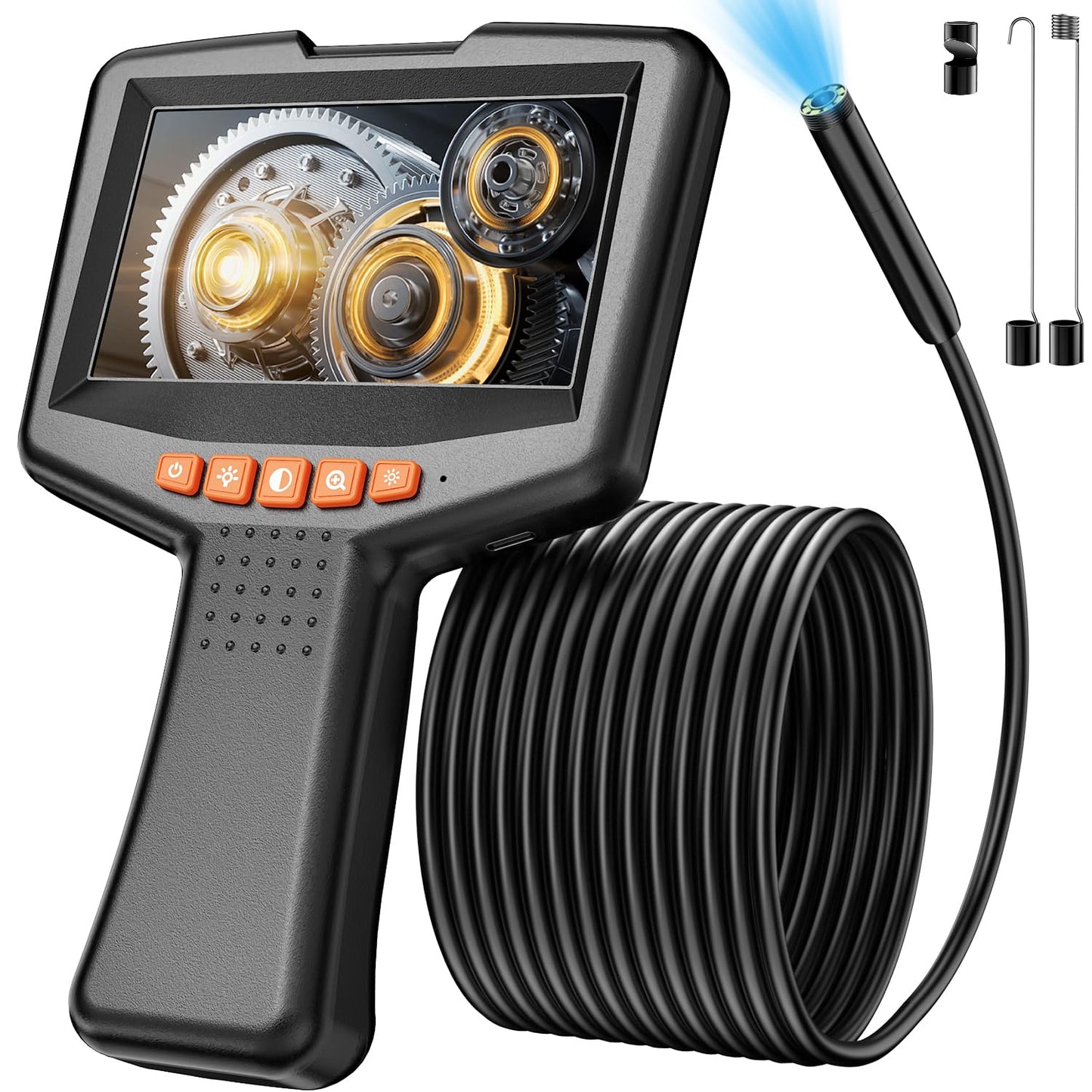 Endoscope Camera with Light: 4.3" Inspection Borescope Camera for Sewer - 16.4ft Waterproof Industrial Endoscope - Flexible Snake Bore Scope for Plumbing Automotive