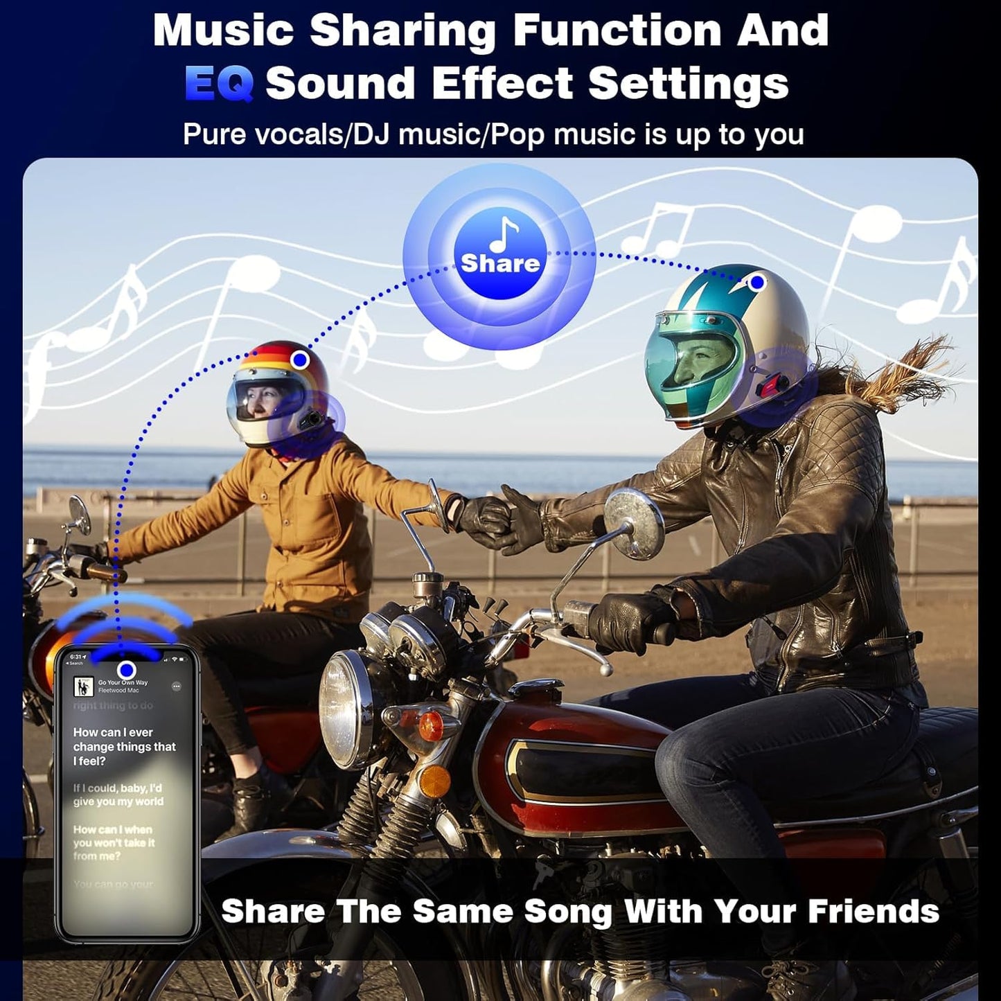ZOVTIX Motorcycle Helmet Headset, 8 Riders Intercom Headset Communication System Speakers with Music Sharing/HiFi Sound/3 EQ Music Modes/DSP&CVC Noise Cancellation/IP67/FM Radio/Wake up Siri (2 Pack)