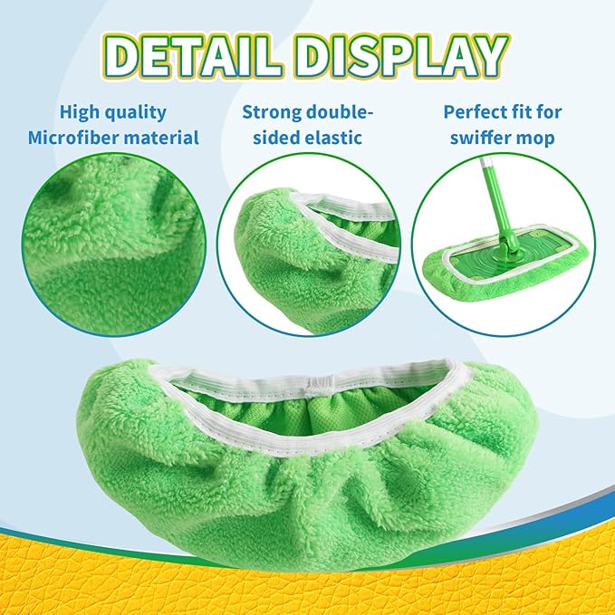 5 Pack Reusable 100% Chenille Mop Pads Compatible with Swiffer Sweeper, Wet and Dry Flat Swiffer mop Cover, 5 Pack Washable Swiffer Pads for Surface/Hardwood Floor Cleaning (Mop is Not Included)