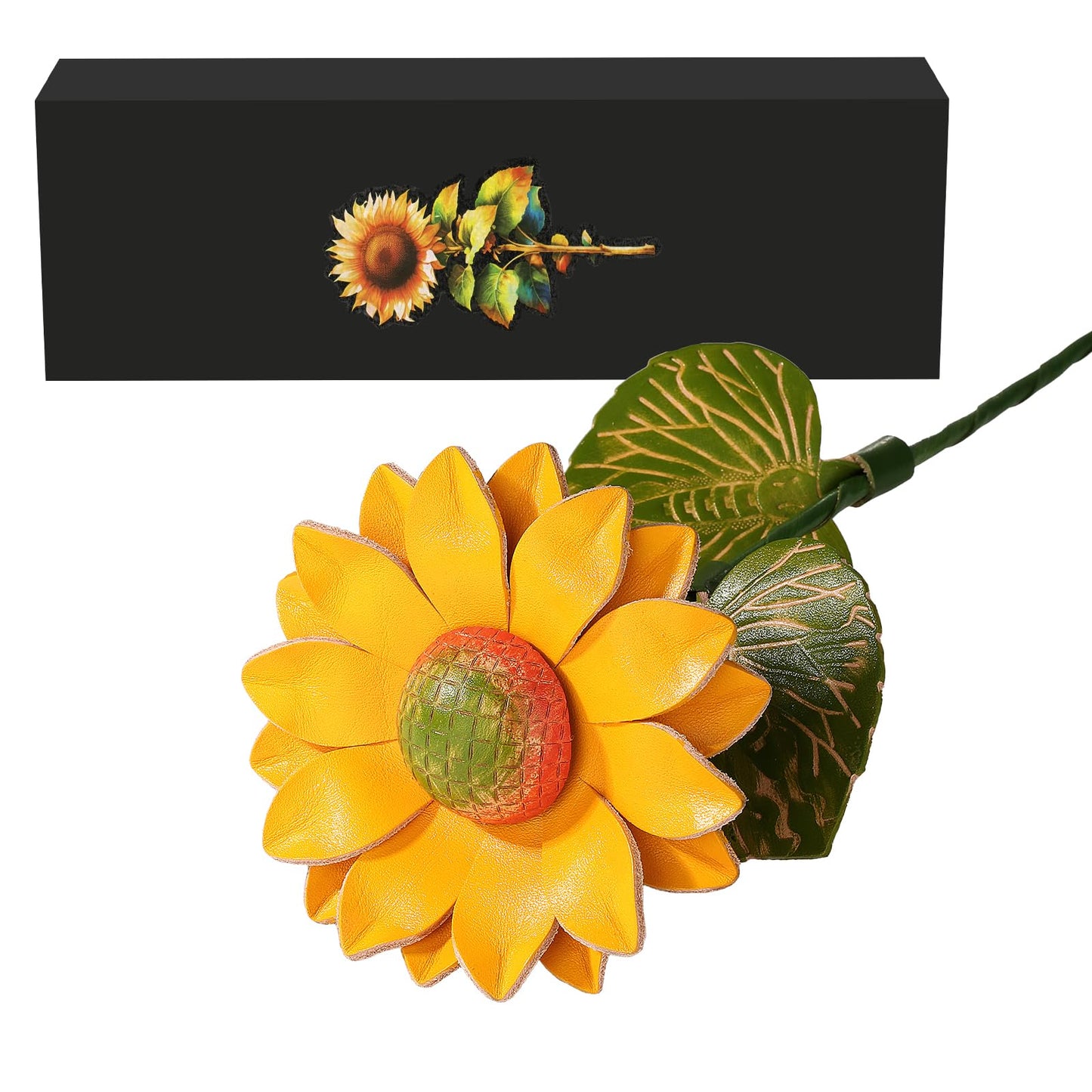 Rimvoe Genuine Leather Sunflower 3rd Year Anniversary Keepsake for Her Him, Leather Gifts for 3 Year Anniversary
