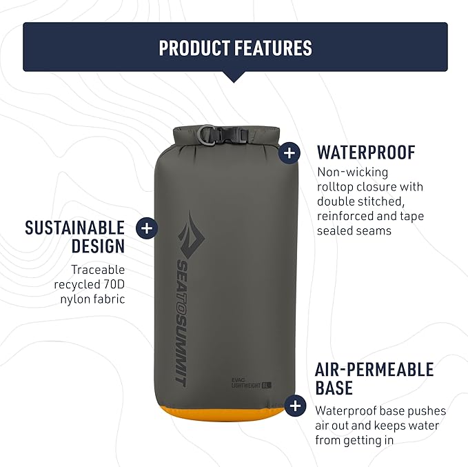 Sea to Summit eVac Dry Bag, Roll-Top Compression Sack, 35 Liter, Beluga Black