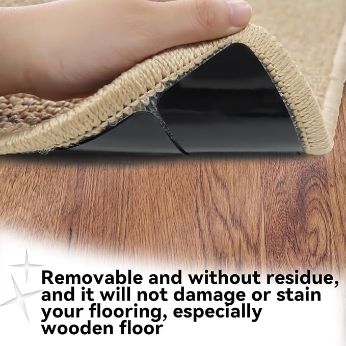 Rug Carpet Non Slip Grippers, Reusable Double Sided Carpet Tape Pads, Strong Adhesive Grippers for Area Rugs, Keep Corners Flat, No Damaging for Floor, 24Pcs