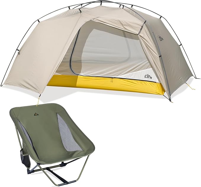 iClimb 1 Ultralight 3 Season Tent and 1 Low Folding Chair, Ultralight Compact for Adults Outdoor Camping Backpacking Hiking