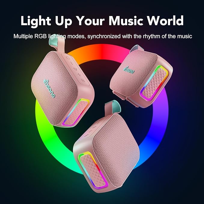 Portable Bluetooth Speaker Waterproof Wireless: IPX5 HD Sound Up to 24H Playtime, Birthday White Elephant Stocking Stuffers for Adults Teens Women Men, Cool Electronics for Outdoor Travel-Pink