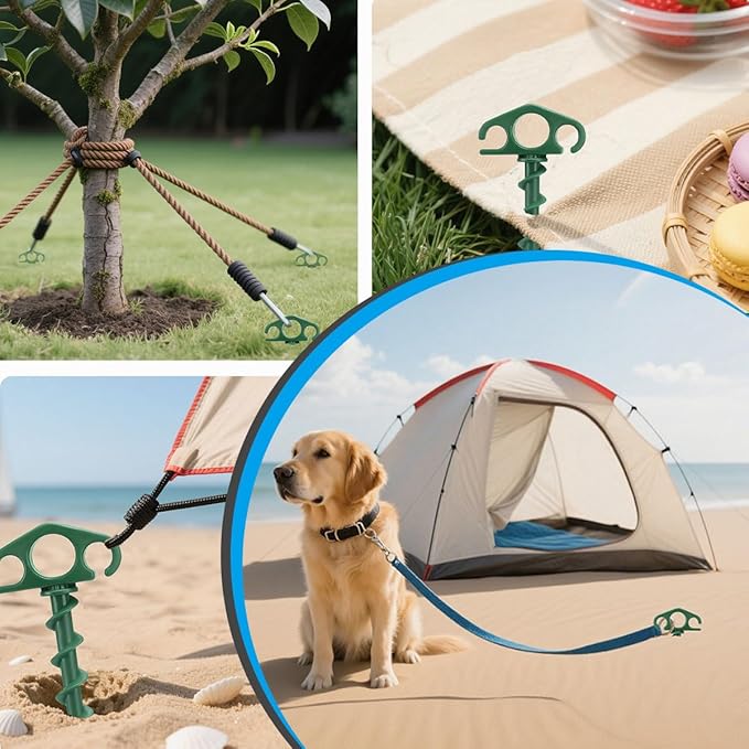 COBARYEN Plastic Inflatable Stakes, Tent Stake 6 Pack Sand Stakes for Beach 9.4 Inch Heavy Duty Spiral Yard Stakes for Camping, Party and Outdoor Halloween Christmas Decorations (9, Red+Green+White)
