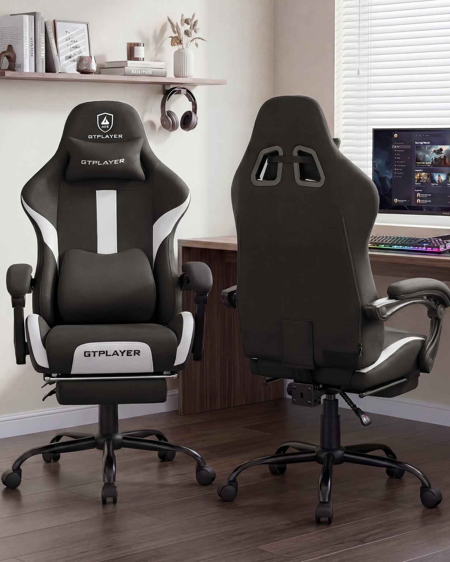 LUCKRACER Big and Tall Gaming Chair, 350Lbs Heavy Duty Office Chairs High Back Computer Chairs with Foot Rest Wide Cushion Lumbar Support Desk Chair Comfy for Adults Breathable Fabric, Black