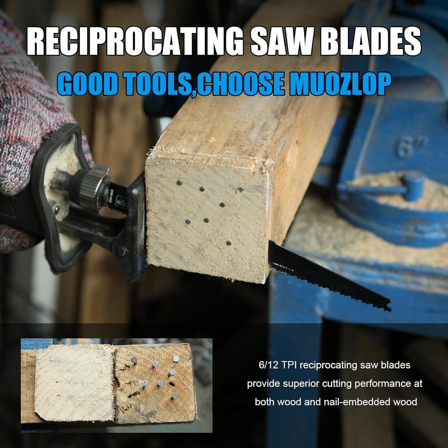 25 Pack 9 inch Reciprocating Saw Blades Set,6/12TPI High Carbon Saw Blades, Woodcutting Saw Blades with Organizer Case (25, 6/12TPI/225mm)