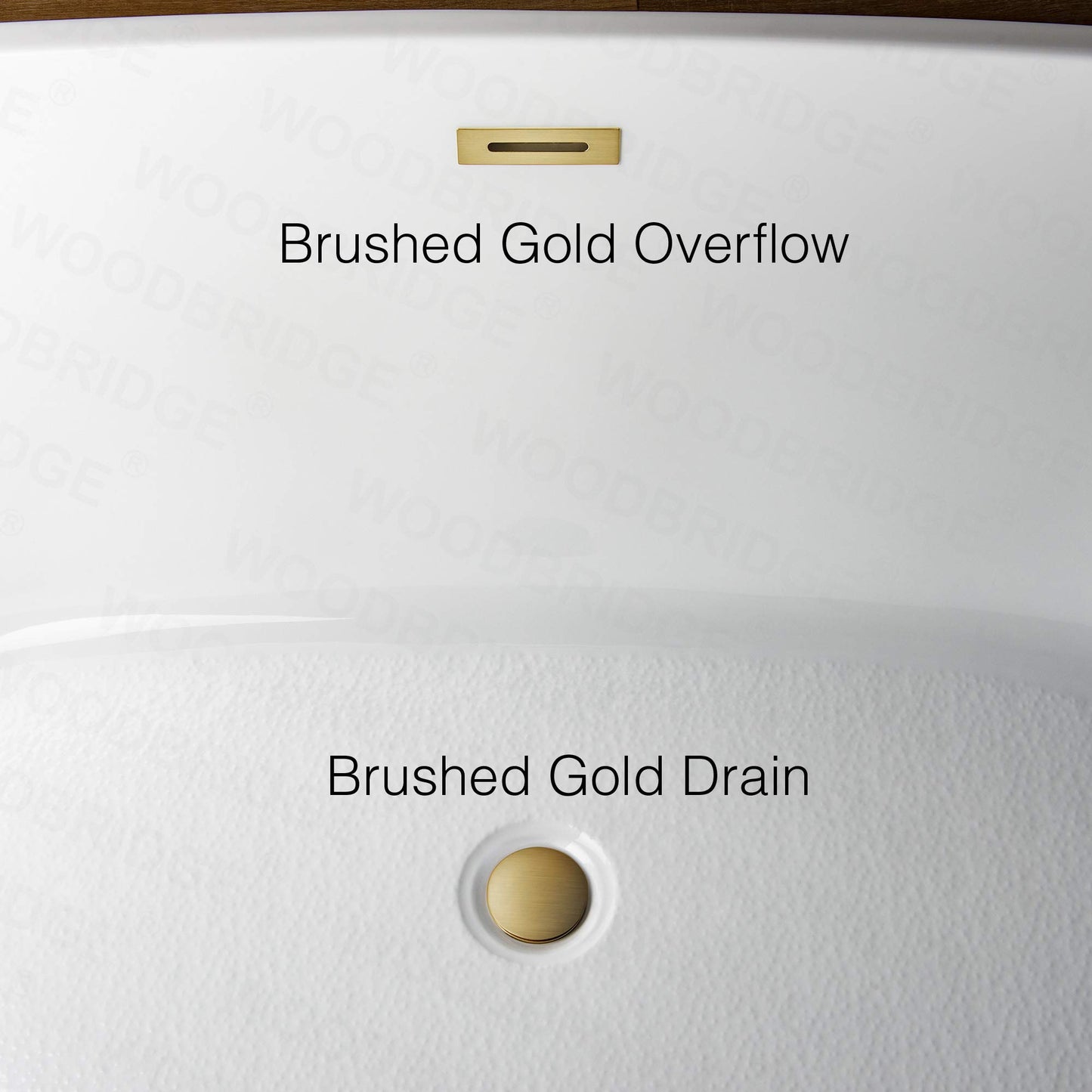 WOODBRIDGE 54" Acrylic Freestanding Bathtub Contemporary Soaking White Tub with Brushed Gold Overflow and Drain,B1702-BG