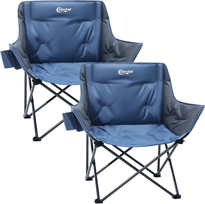 Portal 32" Oversized Padded Camping Chair, Extra Wide Heavy-Duty Folding Chair for Adults with Cup Holder & Carry Bag, Por...