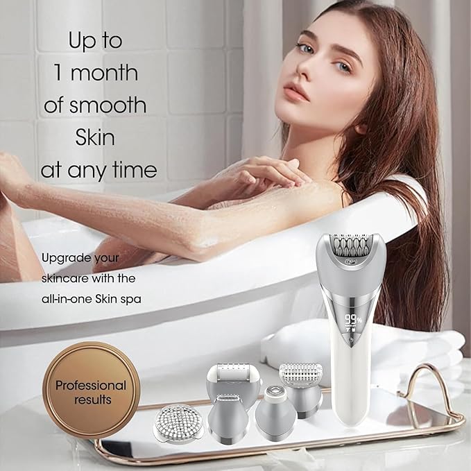 Epilator for Women, 7 in 1 Hair Removal Epilator, Electric Shaver for Women, Facial Brush, Face Massage and Body Exfoliator, IPX6 Waterproof Lady Razor for Whole Body.