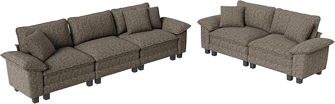 MIXPATIO L-Shaped Cloud Modular Sofa Set, Deep Seat 2-Piece 5-Seater Sectional Couch & Removable Arms, Plush Chenille for Living Room - Smoky Gray