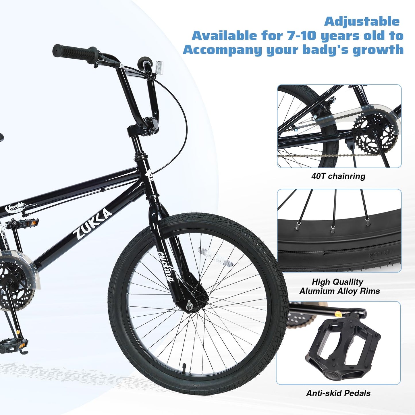 FOMAS 20 inch Kids Bike BMX Single Speed Mountain Bicycle Caliper Brake for Youth Boys Girls 7-10 (Black)