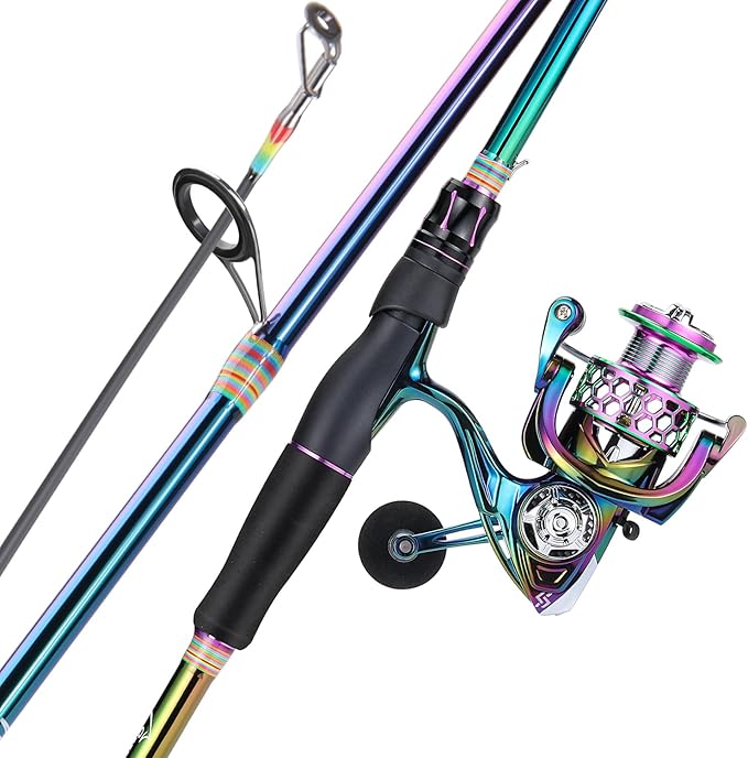Sougayilang Spinning Fishing Reel Rod Combo, Two Pieces Colorful Poratble Light Weight Fishing Rod with Powerful Fishing G...