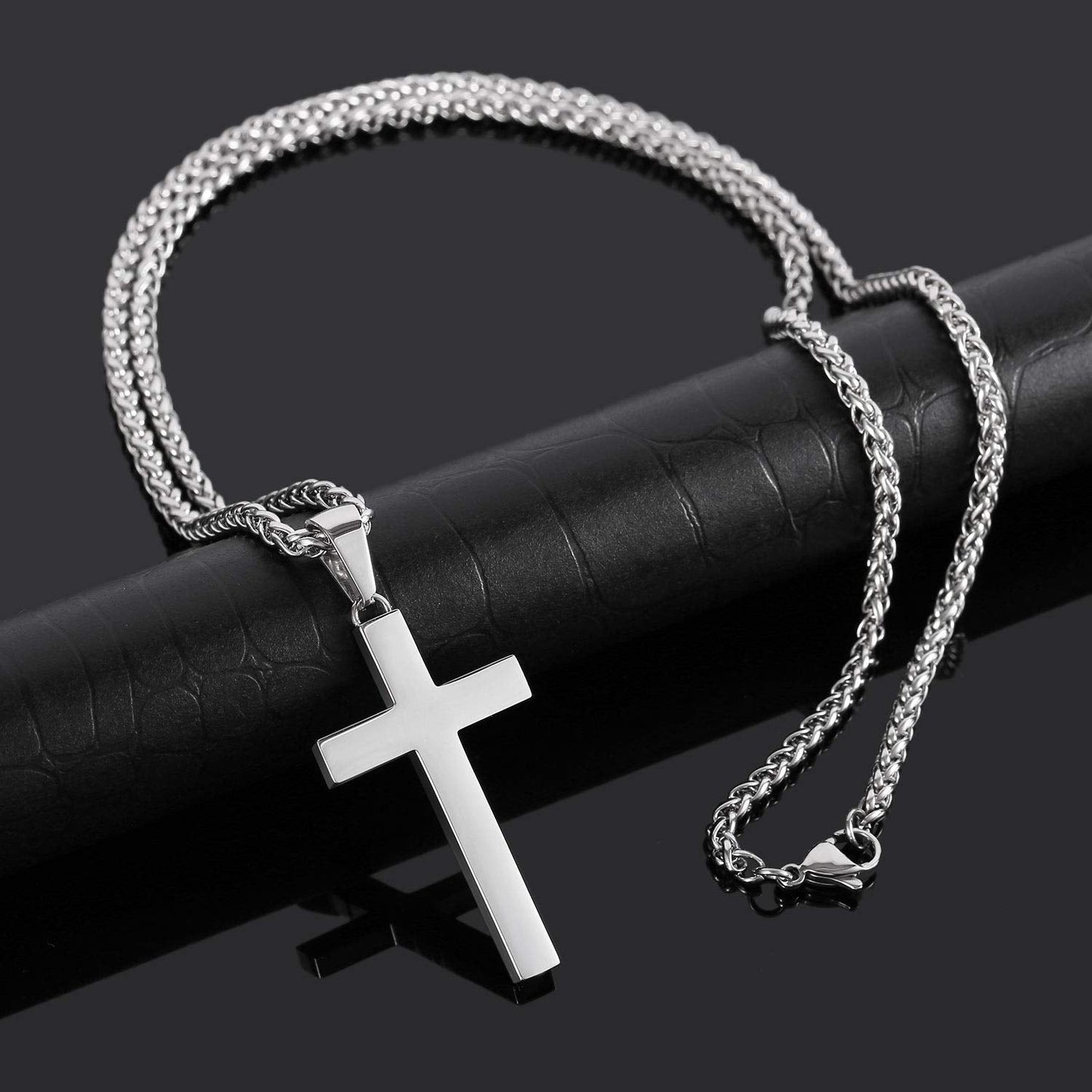 P. BLAKE Silver Cross Necklace for Men Boys, Stainless Steel Cross Pendant Chain Christian Religious Jewelry Valentine Christmas