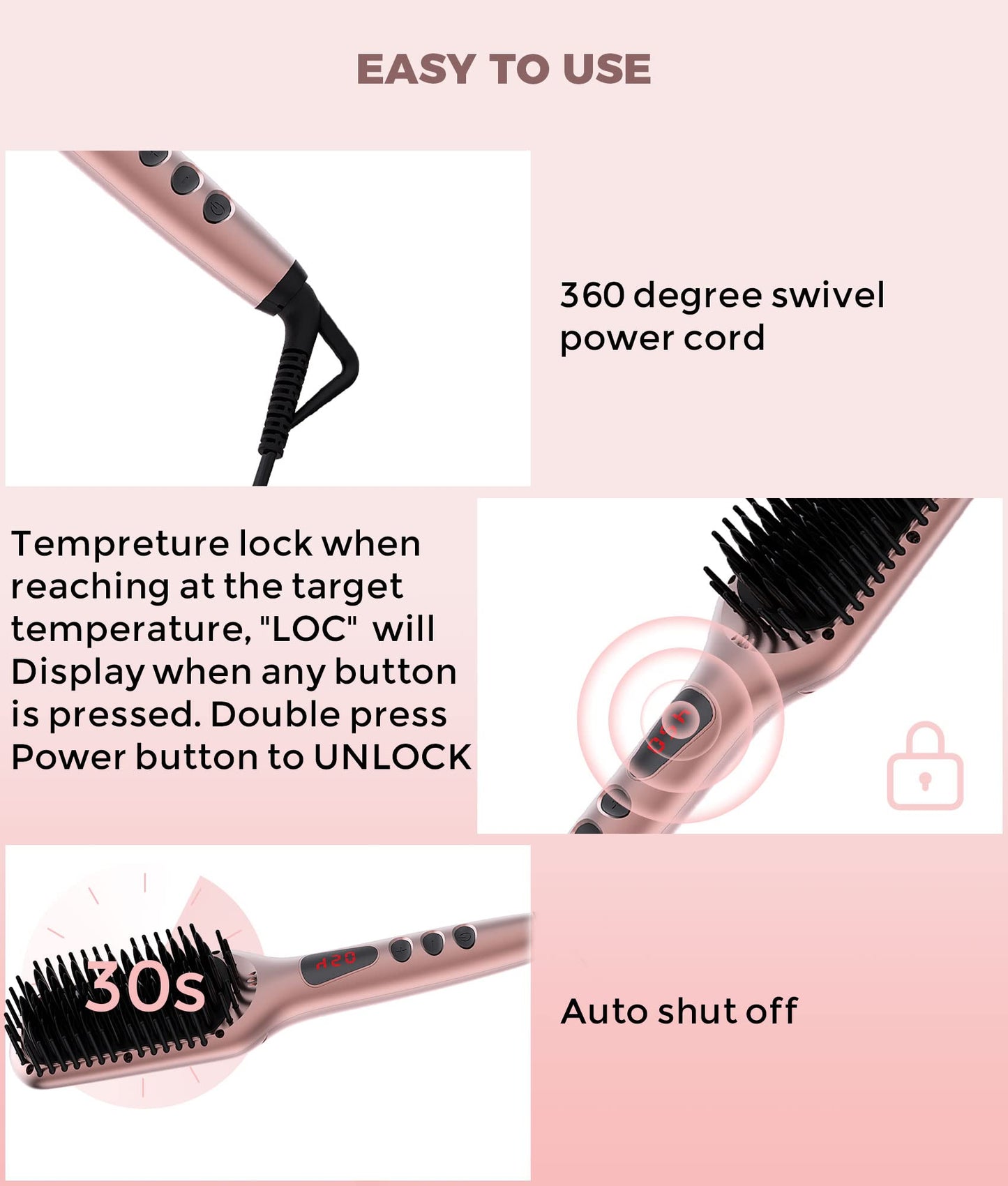 MEGAWISE Pro Ceramic Ionic Hair Straightener Brush for Home Salon | MCH Fast 20s Heating Tech with Auto-Off Safety | Anti-Scald