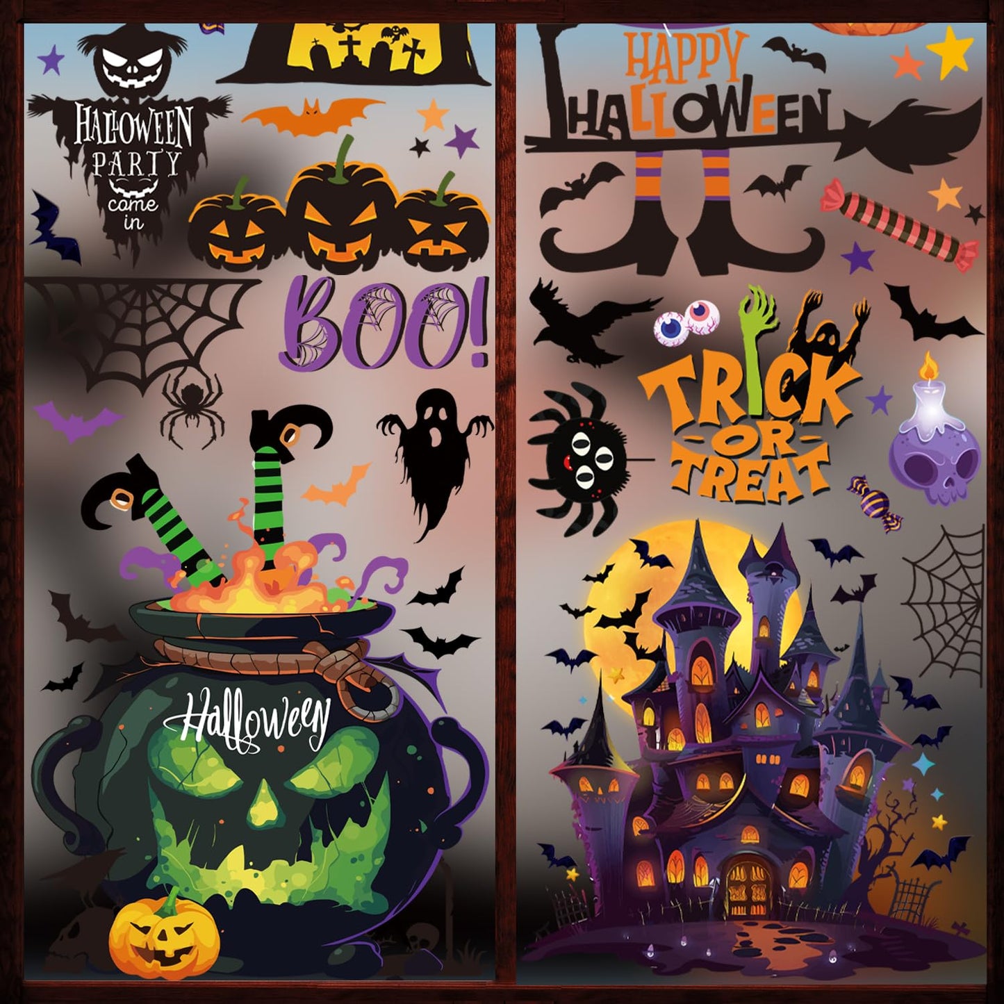 FCZon Star 9 Sheets Halloween Window Clings Decals for Party Decoration, Reusable Double Side Halloween Window Stickers, Indoor & Outdoor Home Decor,Ghosts, Pumpkins, Bats and Other Elements