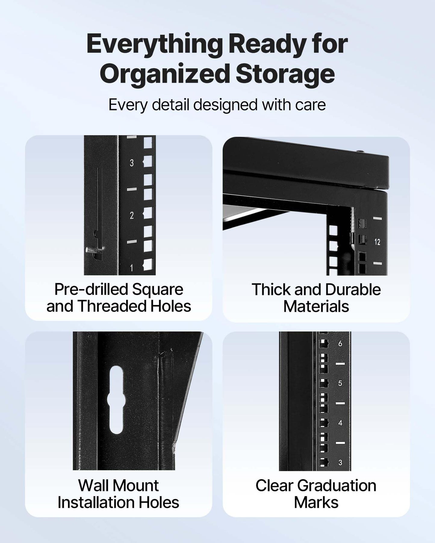 Vevor 12U Open Frame Server Rack, Free Standing Or Wall Mount Rack With 180 Degrees Gate Swing, Network Rack For 19 It Equipment