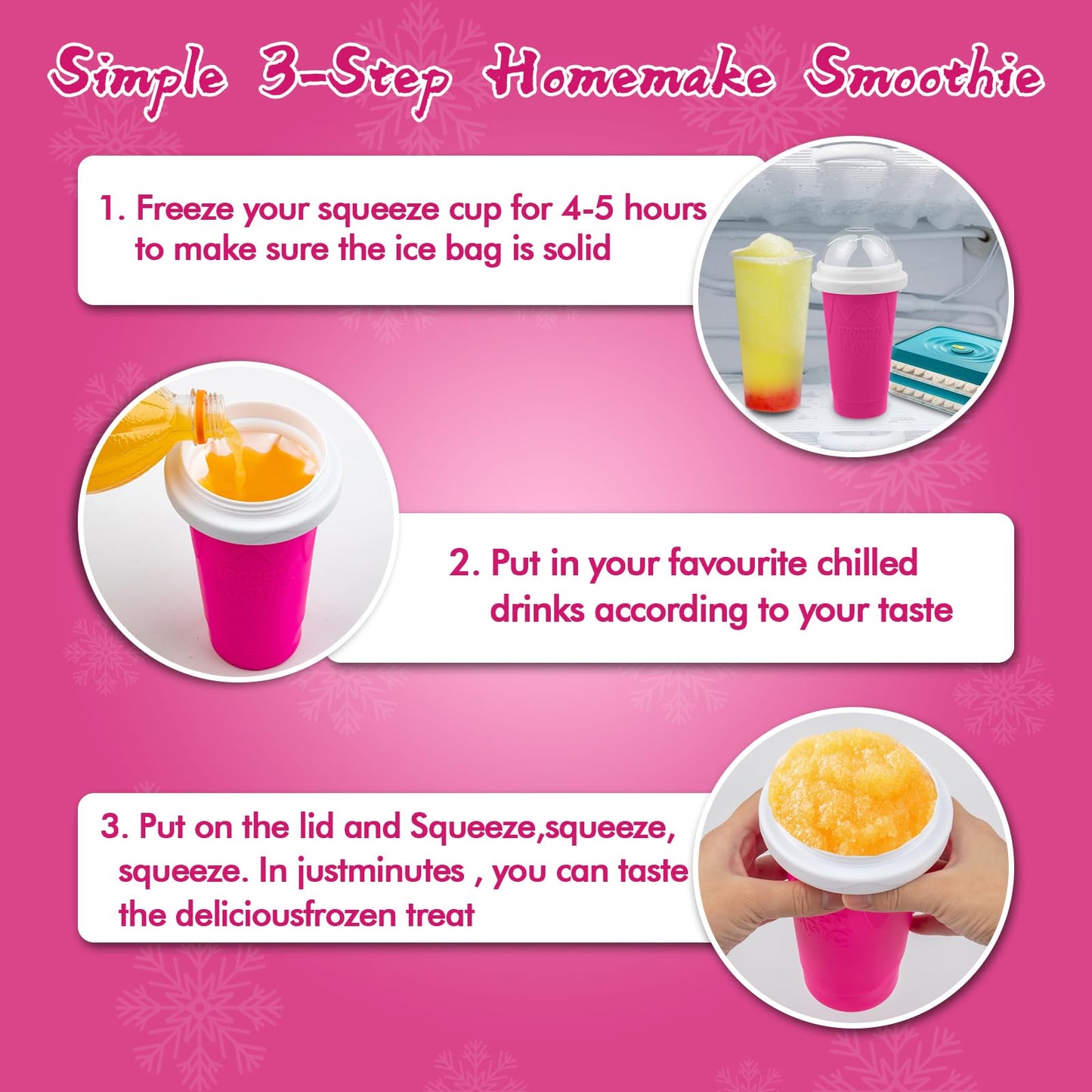 Slushie Maker Cup, Magic Quick Frozen Smoothies Cups for Homemade Milk Shake Ice Cream Maker, Cooling Cup, Double Layer Squeeze Slushy Maker Cups, Birthday Gifts for Friends,Family(Pink)