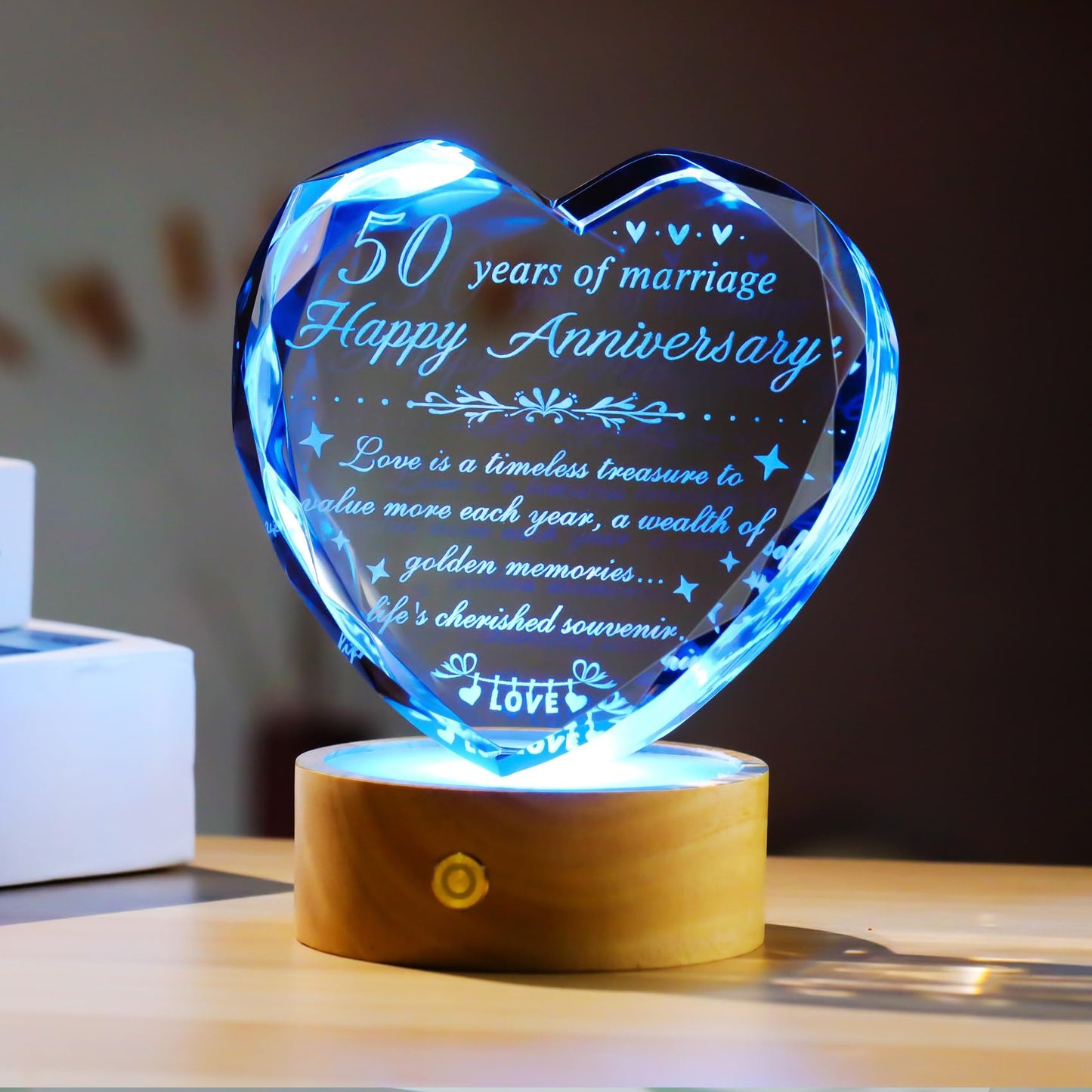 YWHL 50th Wedding Anniversary Crystal Gifts for Parents, Romantic 50 Year Wedding Anniversary Heart Keepsake Gifts for Couple, 50 Years of Marriage Gift for Wife Husband