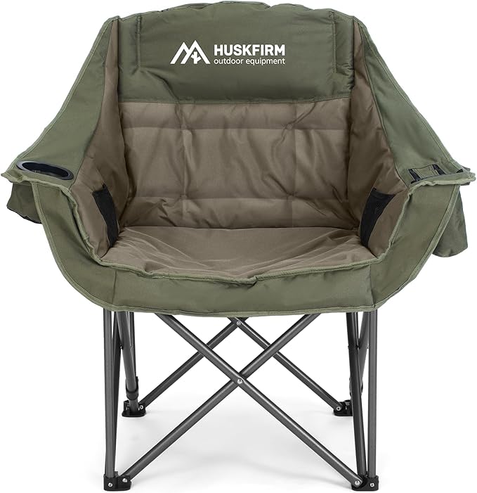 Huskfirm Oversized Camping Chair Padded Camping Chairs Heavy-Duty Foldable Camping Chairs with Cup Holder and Cooler Bag P...