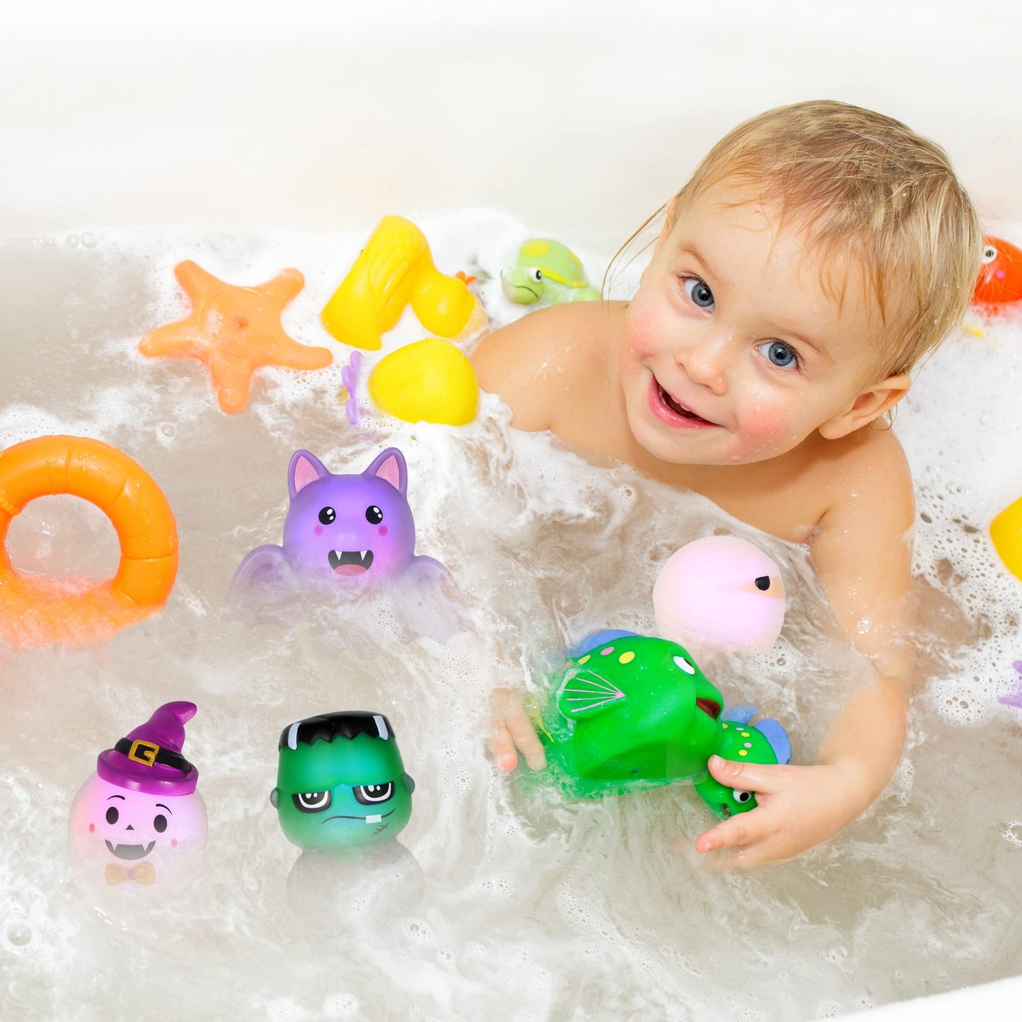 JOYIN 6 Pcs Halloween Light-Up Bath Toys ,Halloween Theme Toys Flashing LED Light Floating Bathtub Toys for Baby,Toddler Water Tub Games Swimming Pool Party