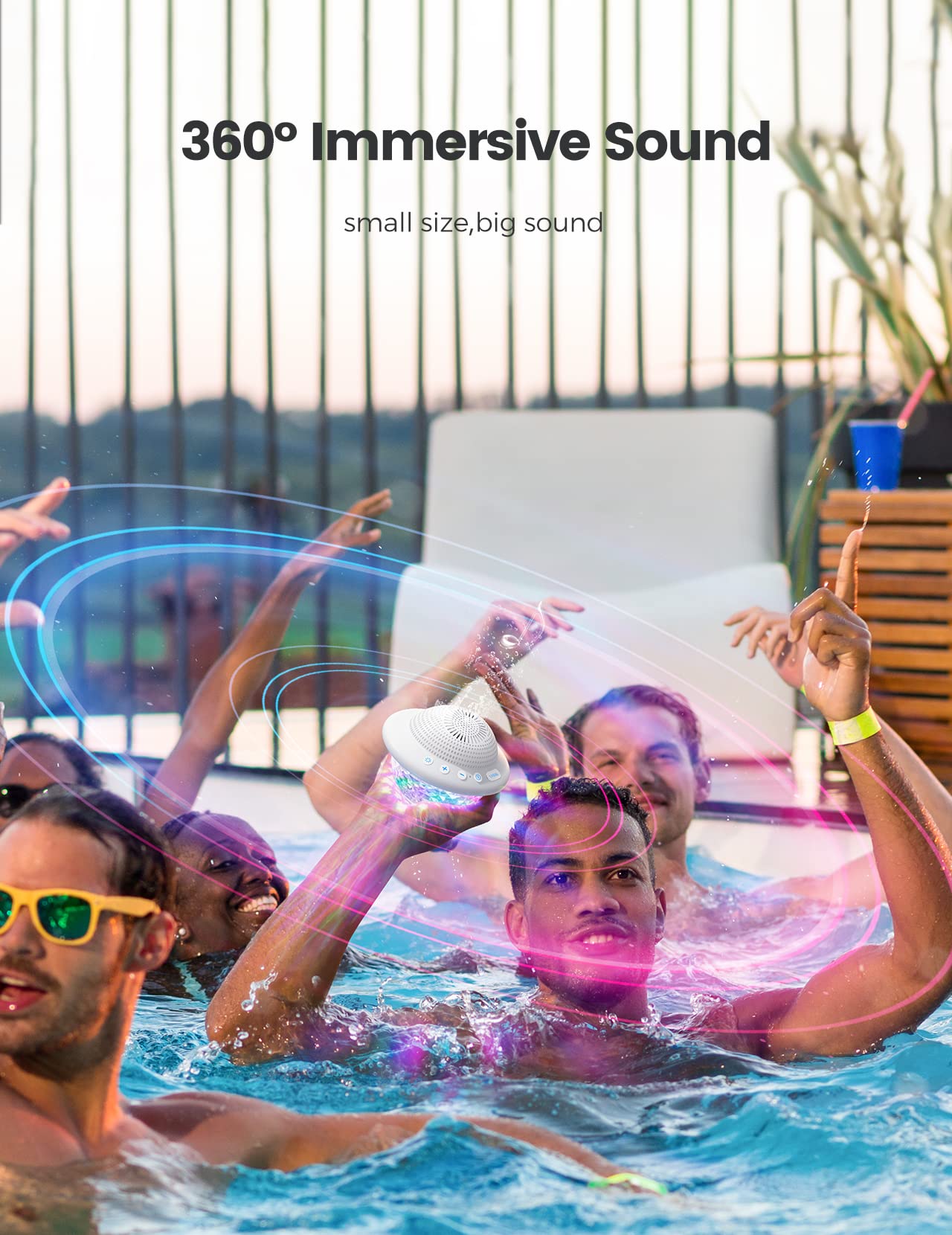 Floating Pool Speakers With Colorful Led Lights, Ipx7 Waterproof Hot Tub Bluetooth Speaker, 10W Stereo Loud Sound, Built-In Mic,