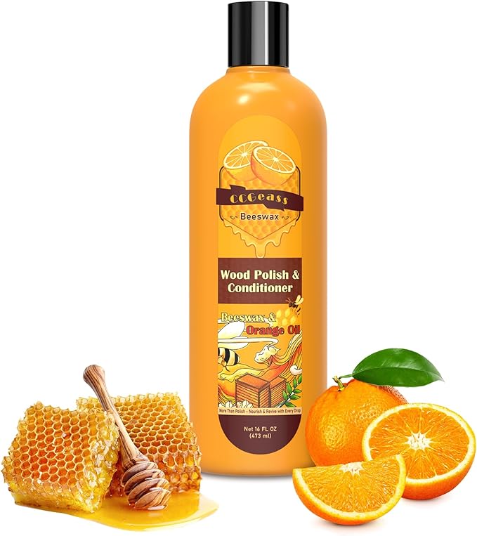 Beeswax Wood Polish & Conditioner, Natural Beeswax Orange Oil Conditioner Cleaner for Wood Furniture, Floors, Restores Shine & Waterproofs, 16 Fl Oz