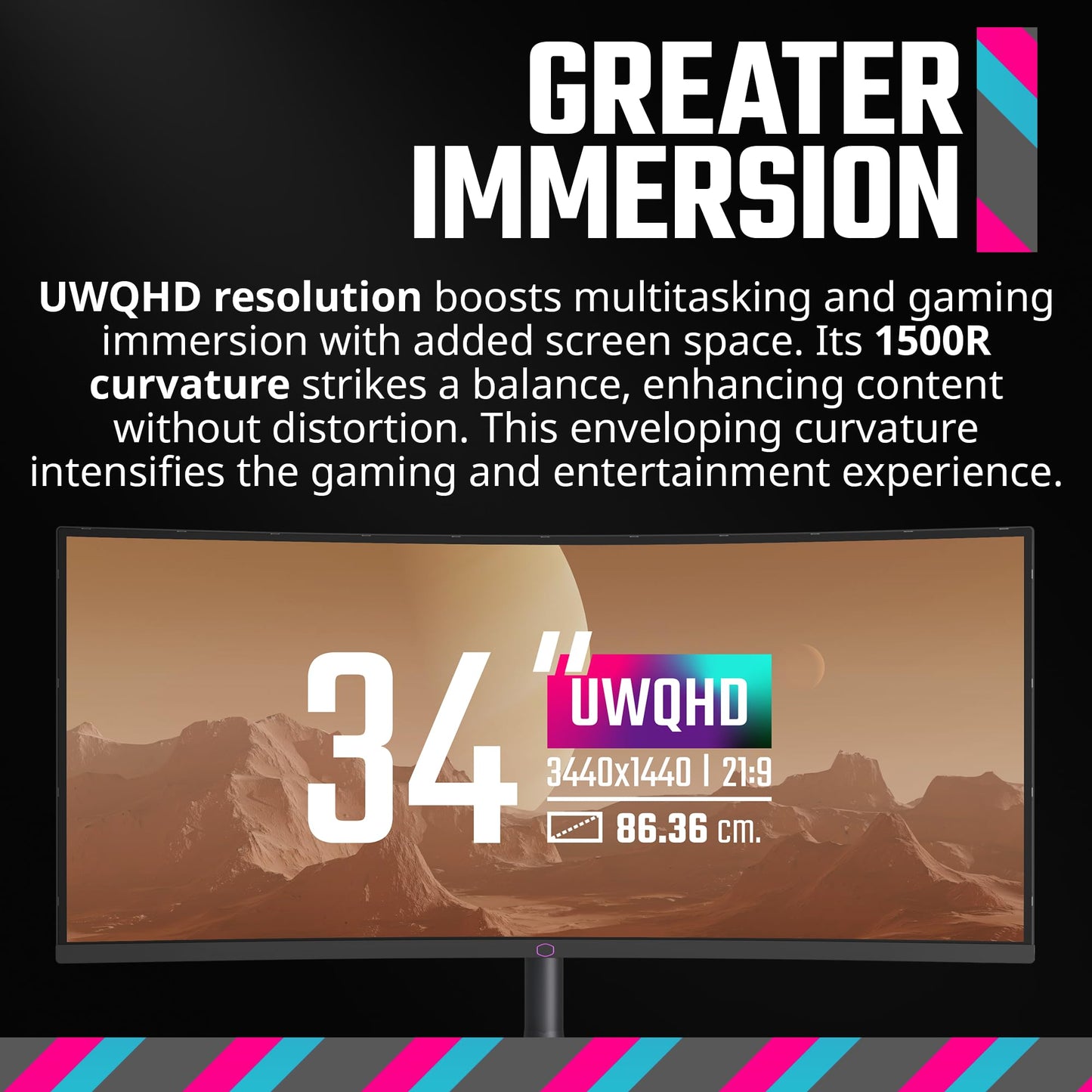 Cooler Master GM34-CWQ2 34” Curved UWQHD 3440 x 1440 VA Quantum Dot Gaming Monitor | Up to 180Hz | Up to 0.5ms | Curve 1500R | FreeSync Premium|Nvidia | HDR Support |DP1.4 * 1 | HDMI2.0 * 2