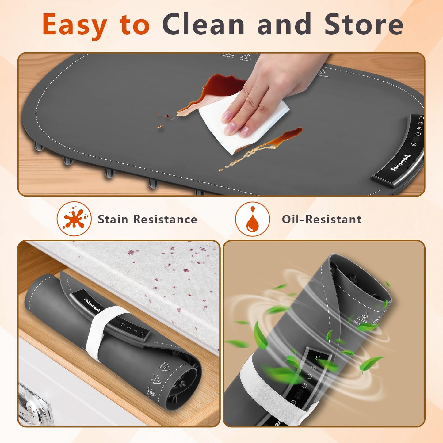 Electric Warming Mat for Food, 23"*16" Warming Tray with 7 Adjustable Temp, 10s Fast Heating, 4 Timer Settings, Child Lock, Portable Silicone Food Warmer for Gatherings, Parties, Home Daily Use, Grey