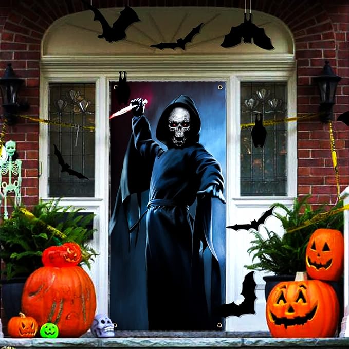 CCINEE Halloween Banner Backdrop Decorations Fabric Window Scary Door Cover Horror Killer Creepy Scary Skeleton Decoration...