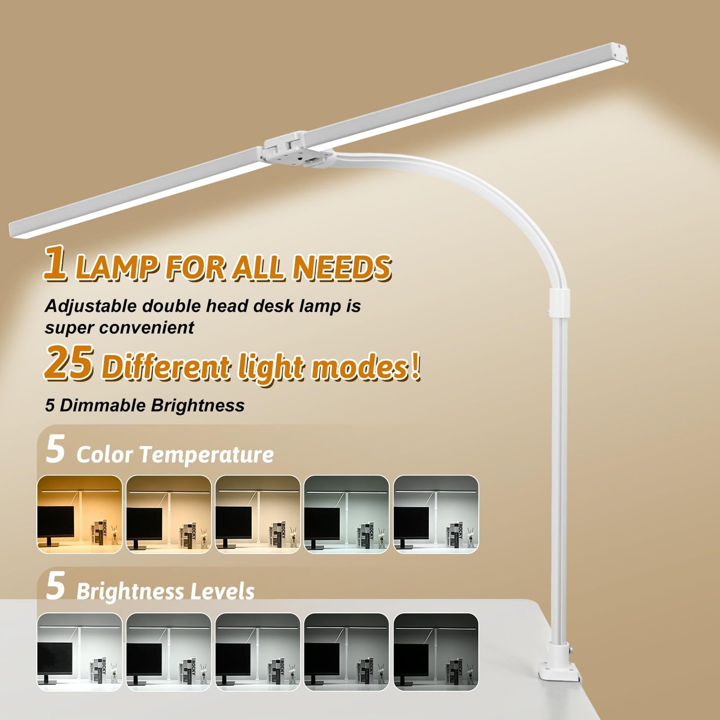 MACASA Double Head LED Desk Lamp with Remote Control for Home Office 24W Brightest Computer Desk Light for Workbench Drafting Architect Study Reading with Anti-Glare Cover