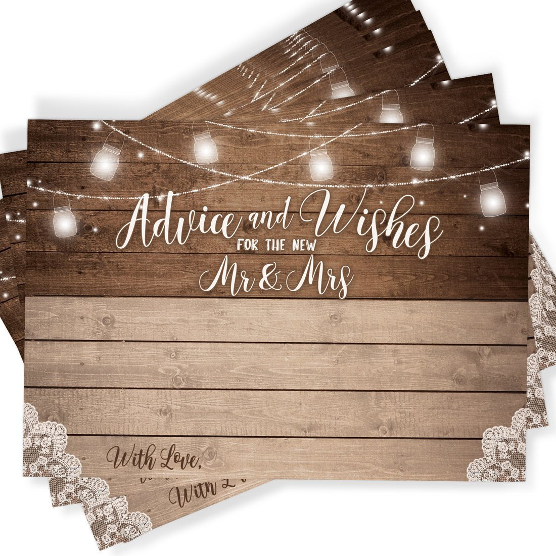 Printed Party Advice and Wishes for the Mr and Mrs – Wedding Advice Cards for Bridal Shower, Games and Favors for Guests, Rustic Country Design, 50 Guests