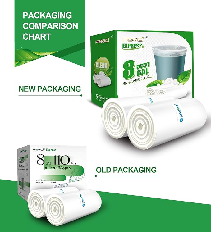 FORID Clear Trash Bags, 8 Gallon Garbage Bags, Wastebasket Bin Liners 110 Count Plastic Trash Bags for Bathroom Bedroom Office Garbage Can 30 Liters - Durable & Thick Trash Bag - Medium