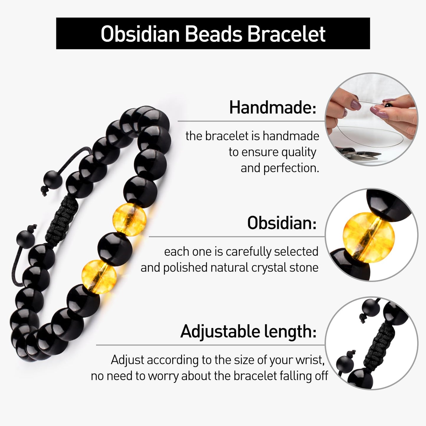 Leather Bracelets for Men Natural Tiger Eye Black Obsidian Healing Crystal Beaded Bracelets Set Birthday Christmas Commemorative gifts for Dad Son Grandson Man Boyfriend Brother (Black-To My Son)