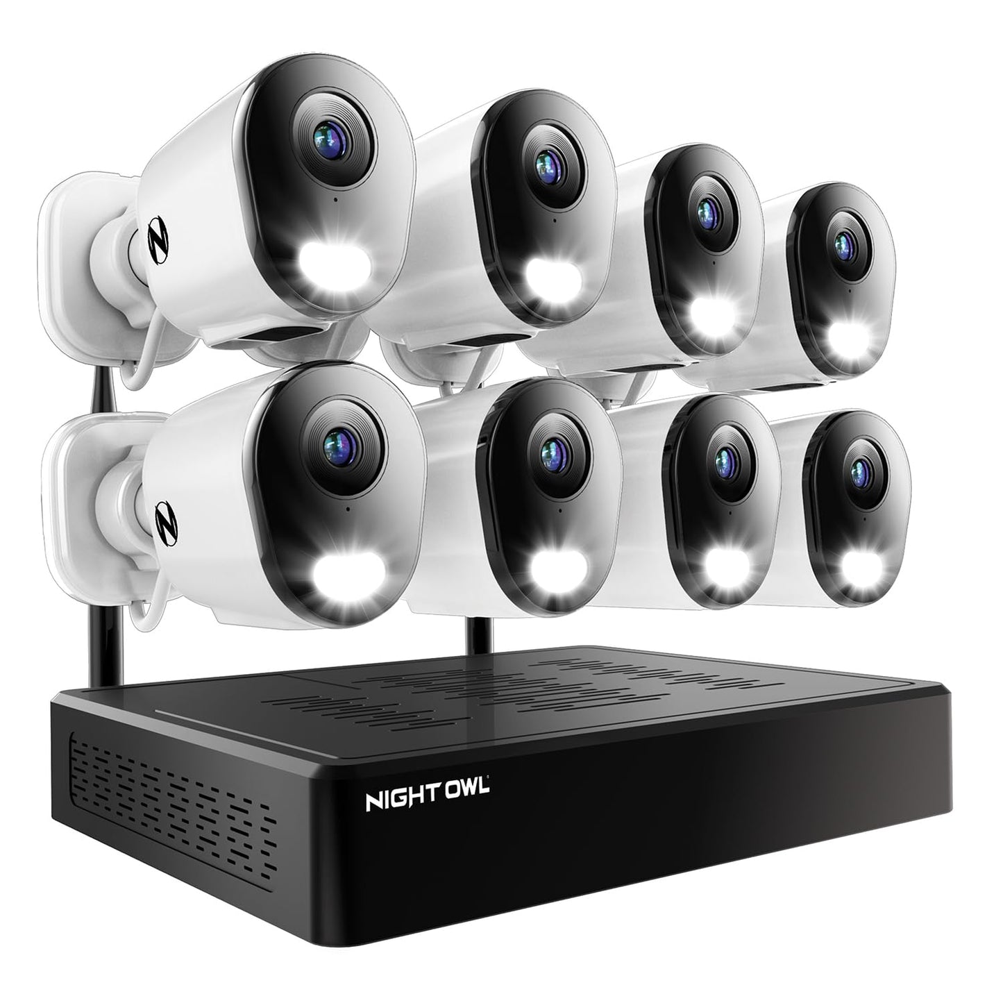 Night Owl 10 Channel Bluetooth Video Home Security Camera System with (8) Plug-in Wi-Fi 2K HD Indoor/Outdoor Spotlight Cameras with 2-Way Audio and 1TB Hard Drive (Expandable up to 10 Cameras)