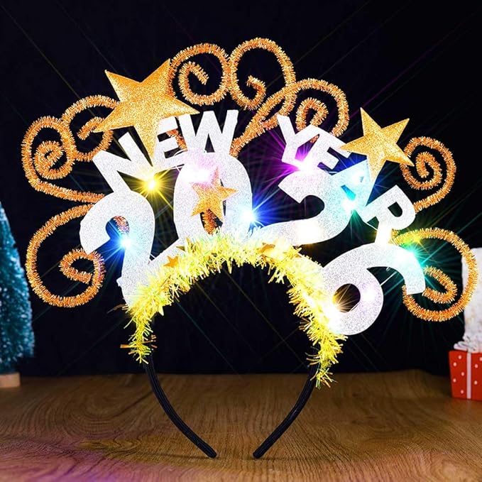 GORTIN Light up 2026 New Years Headband LED Christmas Headpiece Holiday Hair Accessories for Women