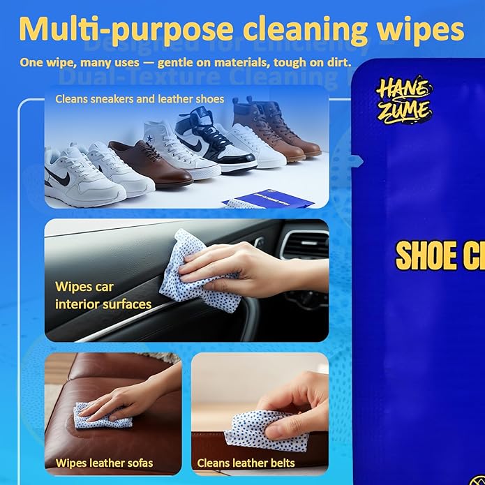 Shoe Cleaning Wipes - Footwear Cleaning Kit, Individually Packed for Shoes, Shoe Cleaner, and Leather Shoes (30-Pack) - Convenient for Outings