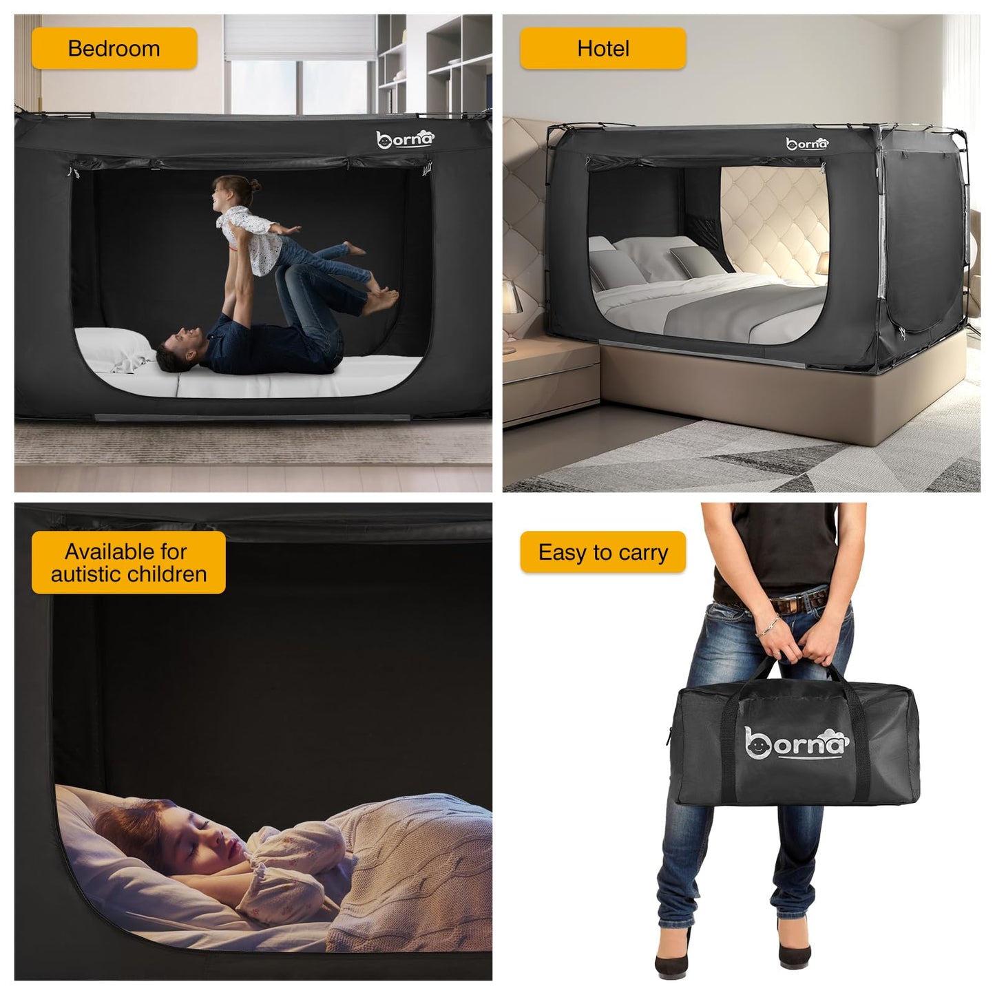 Borna Bed Tent Bed Canopy Full Size, Portable Sleeping Tents Dream Tents Indoor for Kids and Adult, Breathable Privacy Space on Bed with Three Doors (Mattress Not Included)