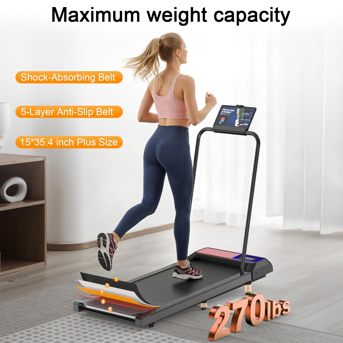 XVCAS Under Desk Treadmill with Incline and Handlebar, 4-in-1 Folding Walking Pad for Home Office, Quiet Running Machine with Remote, Installation Free, Portable