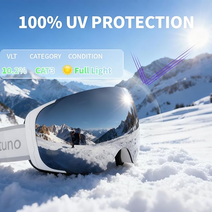 Ski Goggles for Men Women Adult & Youth, OTG Snowboard Goggles Anti Fog, Snow Goggles UV Protection Wide Vision