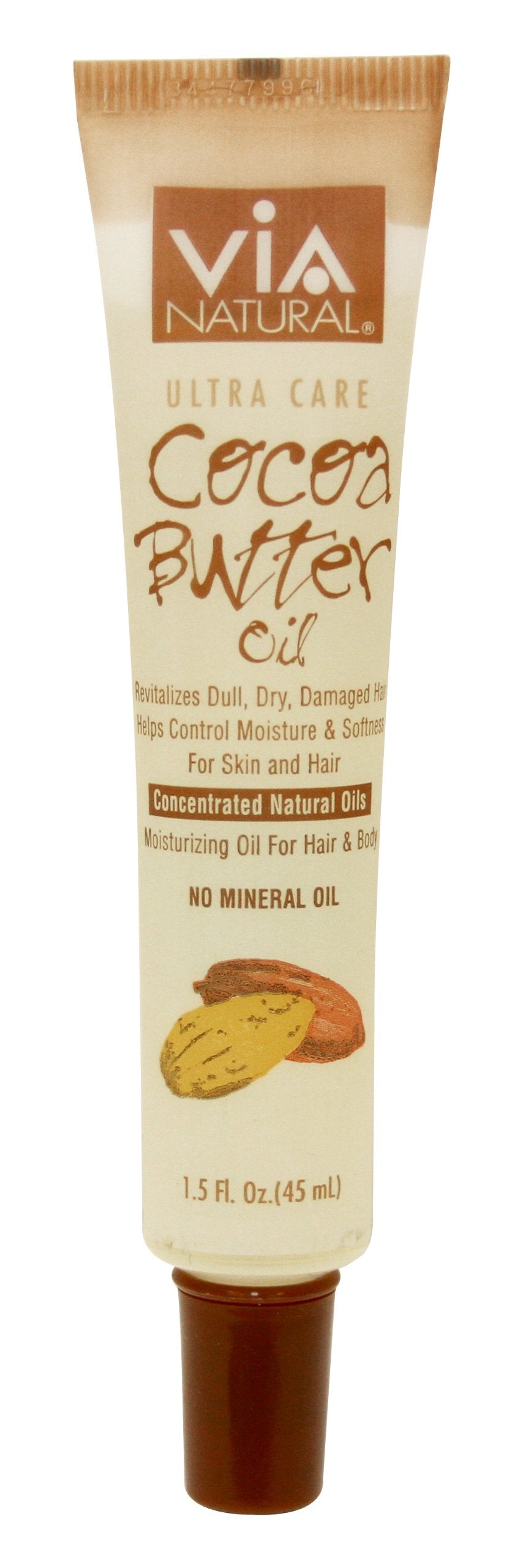 VIA Natural Ultra Care Cocoa Butter Oil Concentrated Natural Oil 1.5oz - Revitalizes Dull, Dry, Damaged Hair Helps Control Moist