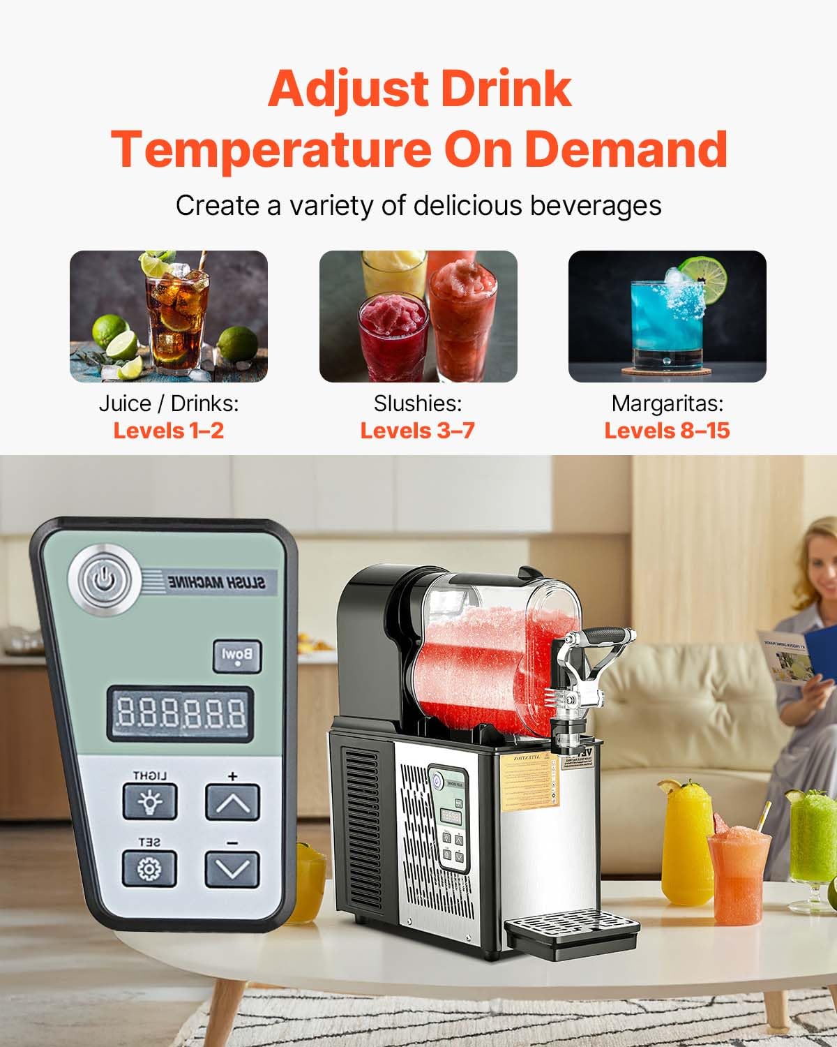 VEVOR Commercial Slushy Machine, 3L×1 Single Tank Frozen Beverage Maker, 12-Cup Stainless Steel Slushie Machine, Margarita Frozen Drink Smoothie Maker, for Restaurants, Bars, Cafes, and Food Truck