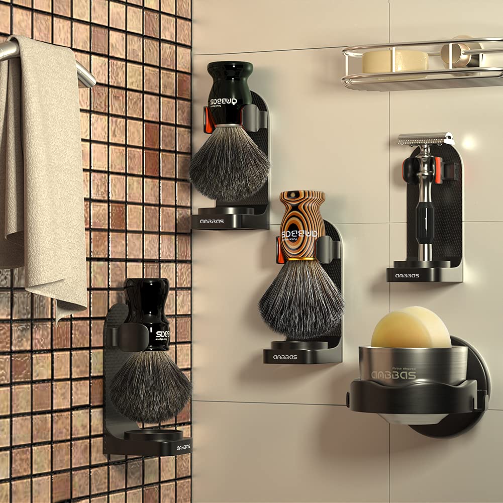 5IN1 Anbbas Shaving Brush Set,Synthetic Badger Brush and Stainless Steel Soap Bowl,ABS Wall Mounted Shaving Holders for Brush an