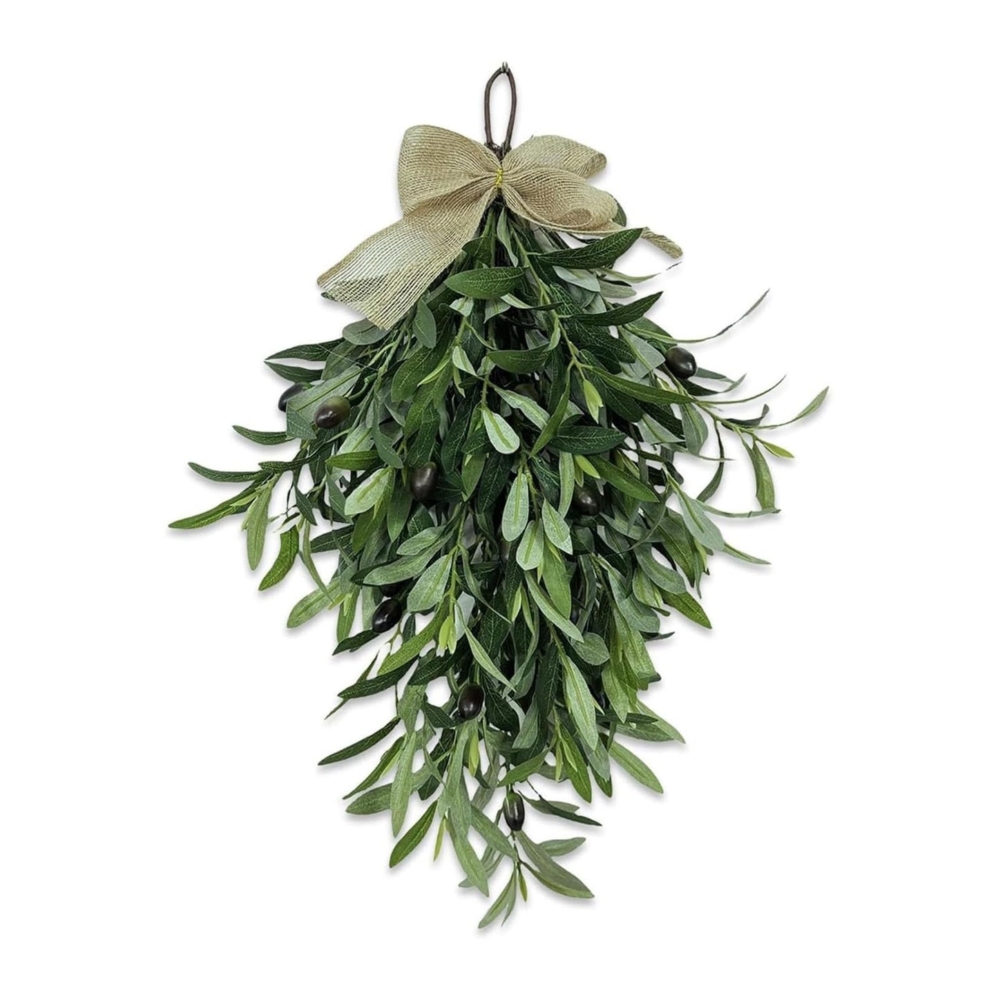 Artificial Olive Garland with Greenery Leaves – Faux Olive Wreath for Front Door, Farmhouse Wall Decor, Hanging Green Wreath for Window or Wedding Decoration (A)