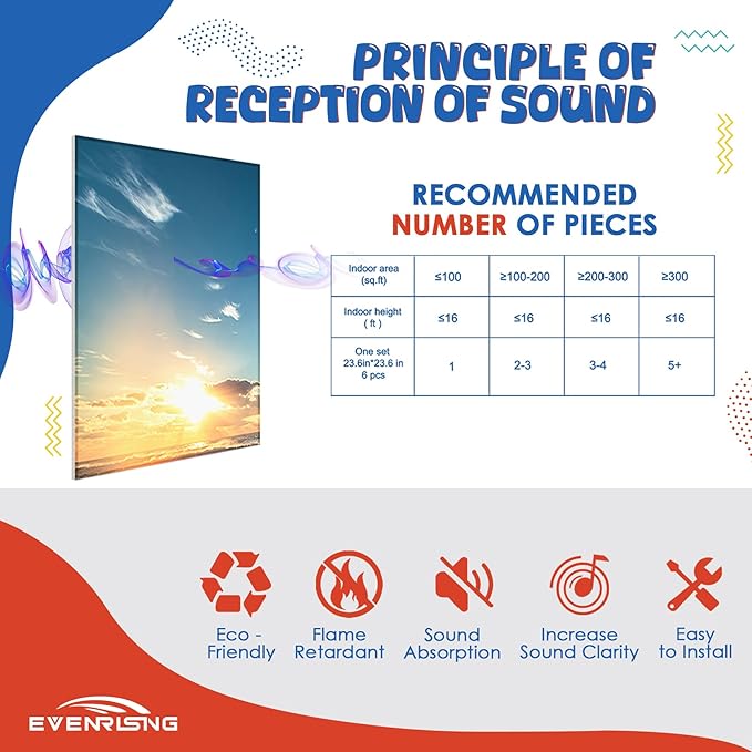 EVENRISING Art Acoustic Panels, 72"x48"x0.4" Sound Absorbing Panels,Better Sound Panels than Soundproof Foam,Self adhesive Soundproof Wall Panels for Recording Studio, BEACH