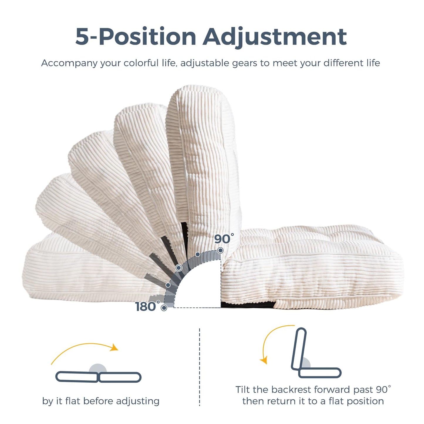 MAXYOYO Adjustable Floor Chair with Back Support, Gaming Floor Meditation Chair with Tufted Cushion, Adults Lounge Couch Folding Sofa Seat for Reading Meditating Sleeping, Beige