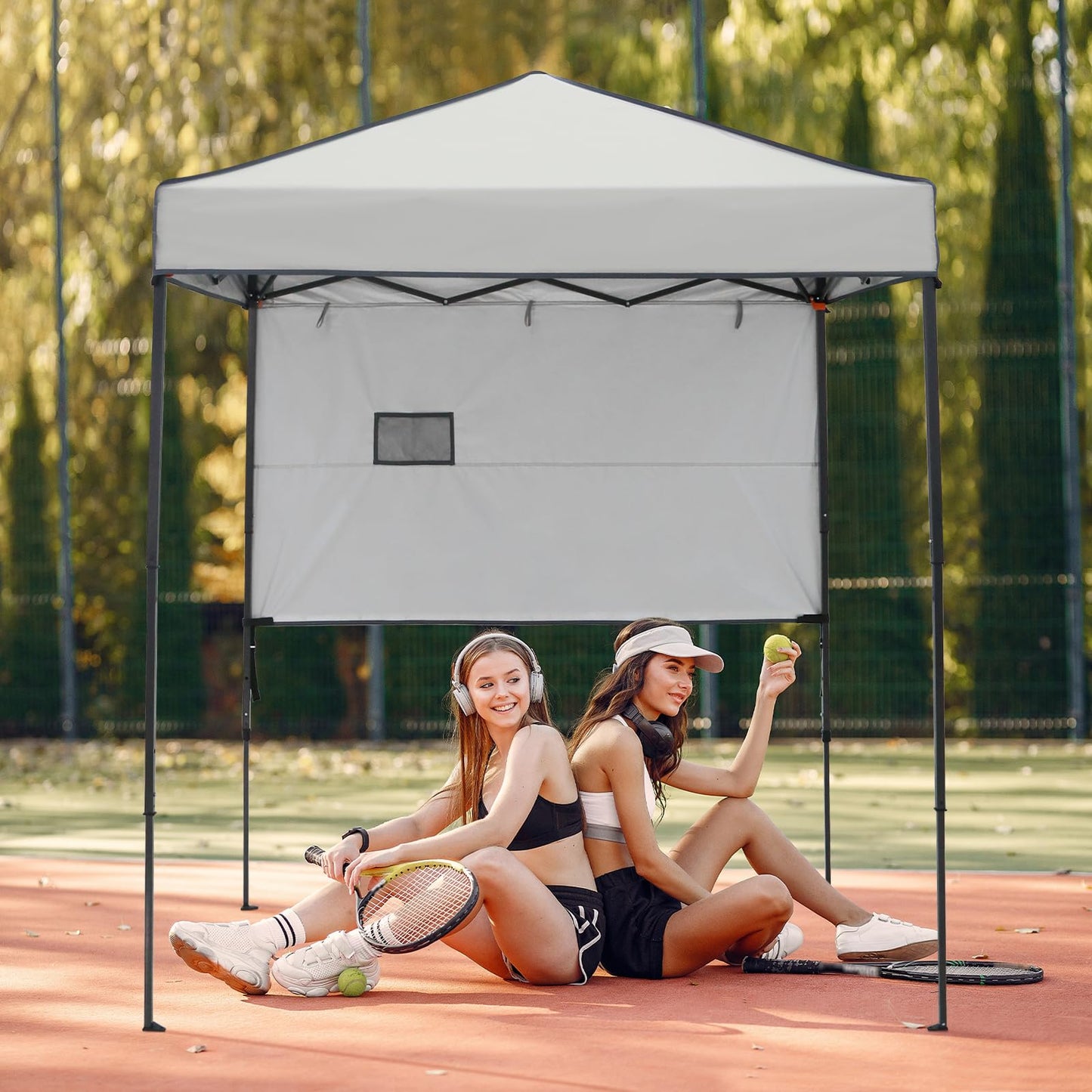 EAGLE PEAK Instant Pop Up Canopy with Adjustable Sun Wall 6x4, Straight Lightweight Compact Portable Tent with Carry Bag, Gray