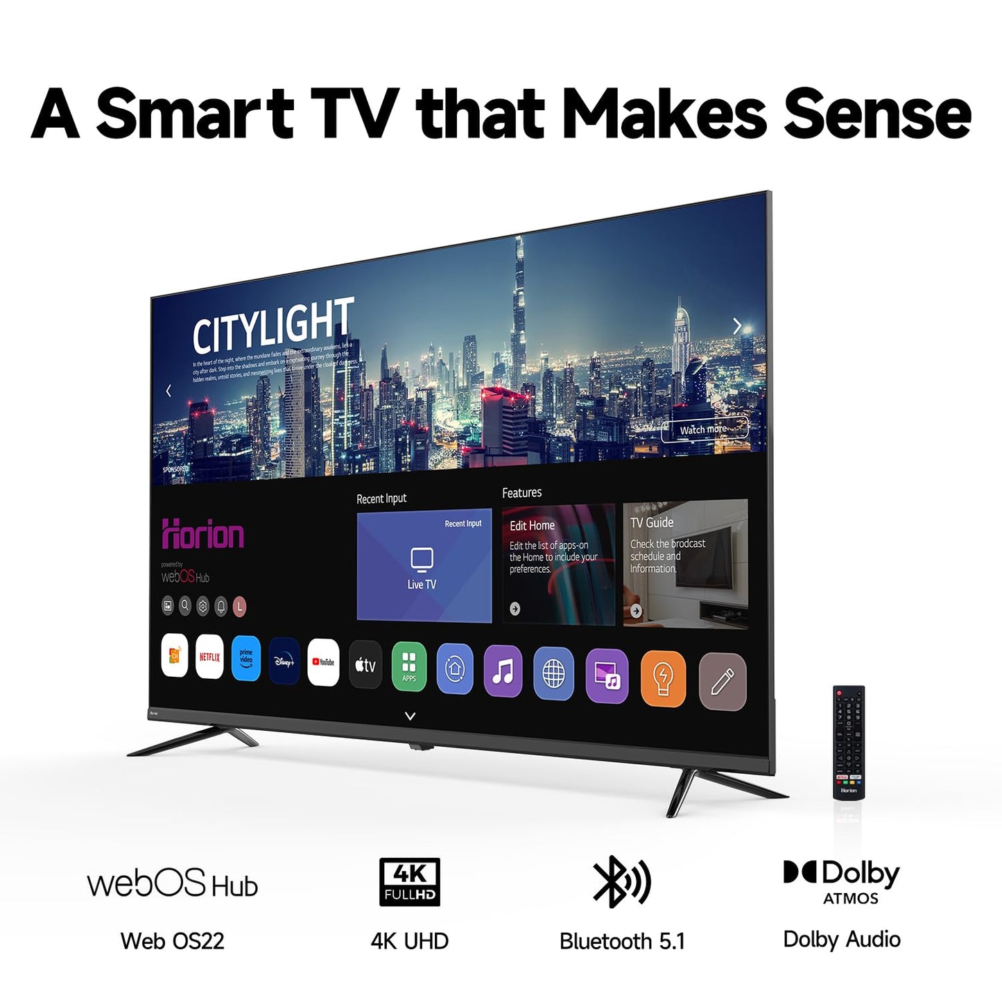 HORION 55 inch Smart TV, 4K UHD LED TV with WebOS 22, Ultra Slim Television with Mega Contrast, HDR10, Dolby Audio - Streaming Live, Bluetooth, Hdmi, WiFi ((P6D Series)