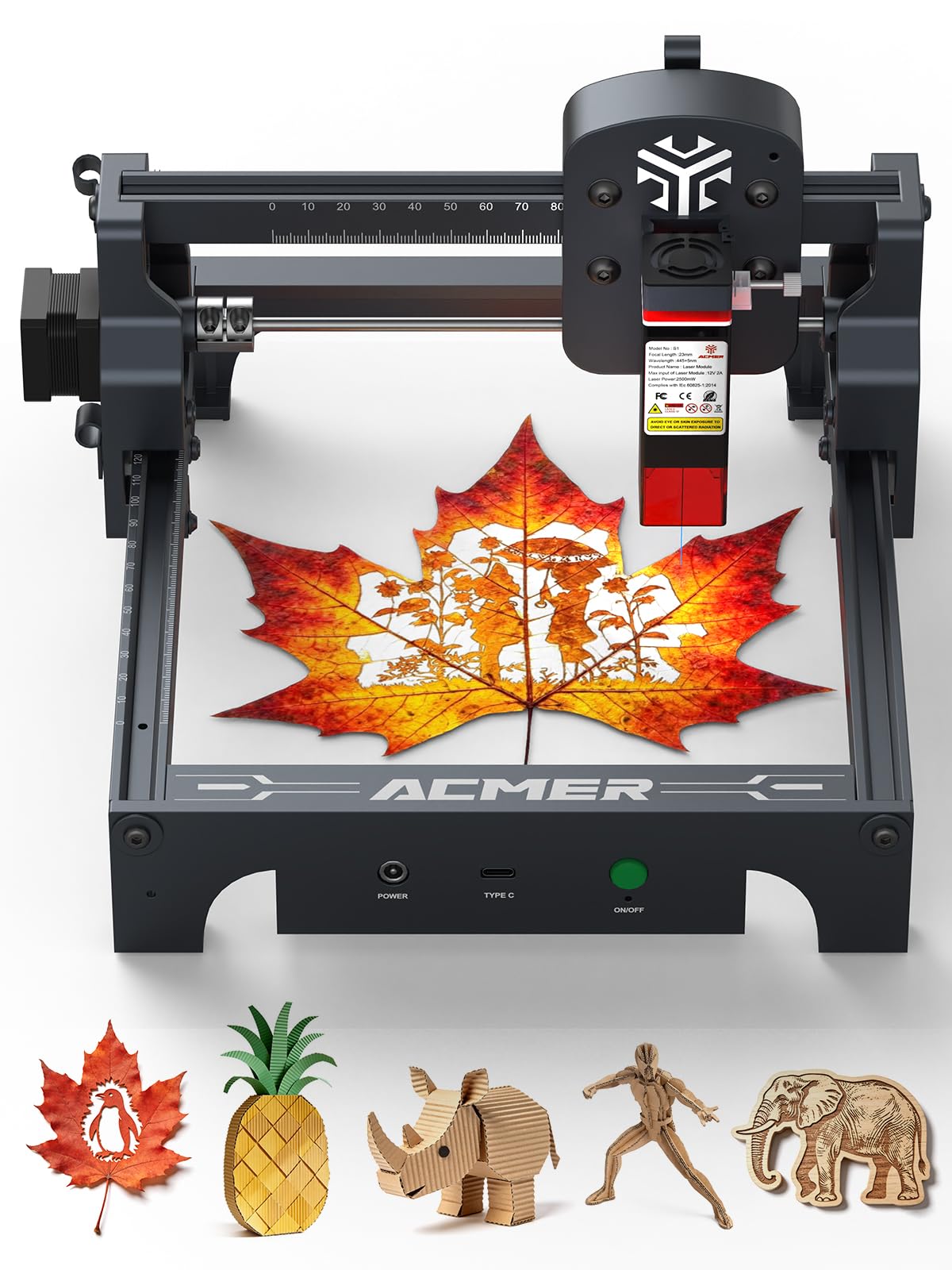 ACMER S1 Laser Engraver,2500mW Engraving Machine for Beginners, 130x130mm Working Area, 0.04mm Precision, Laser Cutter for Wood, Acrylic, Leather, DIY Craft Projects